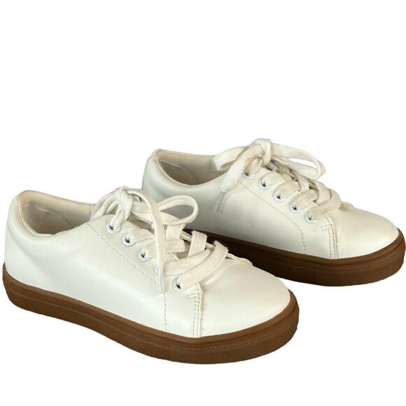 J Crew Crewcuts Sneaker Shoes Boys 11 White Faux Leather Court Lace Up - Picture 5 of 16